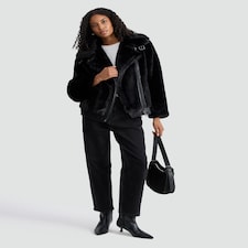 F&F Faux Fur Aviator Jacket in Black