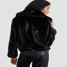 F&F Faux Fur Aviator Jacket in Black thumbnail 3