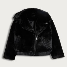 F&F Faux Fur Aviator Jacket in Black thumbnail 4