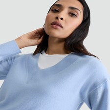 F&F Premium Pure Cashmere V Neck Jumper in Blue thumbnail 2