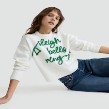 F&F Knitted Sleigh Bells Ring Slogan Jumper in Cream