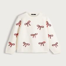 F&F Knitted Bow Sequin Embellished Jumper in Cream thumbnail 2