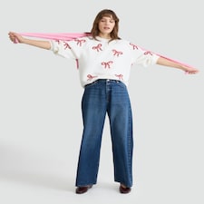 F&F Knitted Bow Sequin Embellished Jumper in Cream thumbnail 3