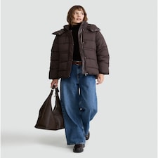 F&F Hooded Shower Resistant Puffer Jacket in Brown