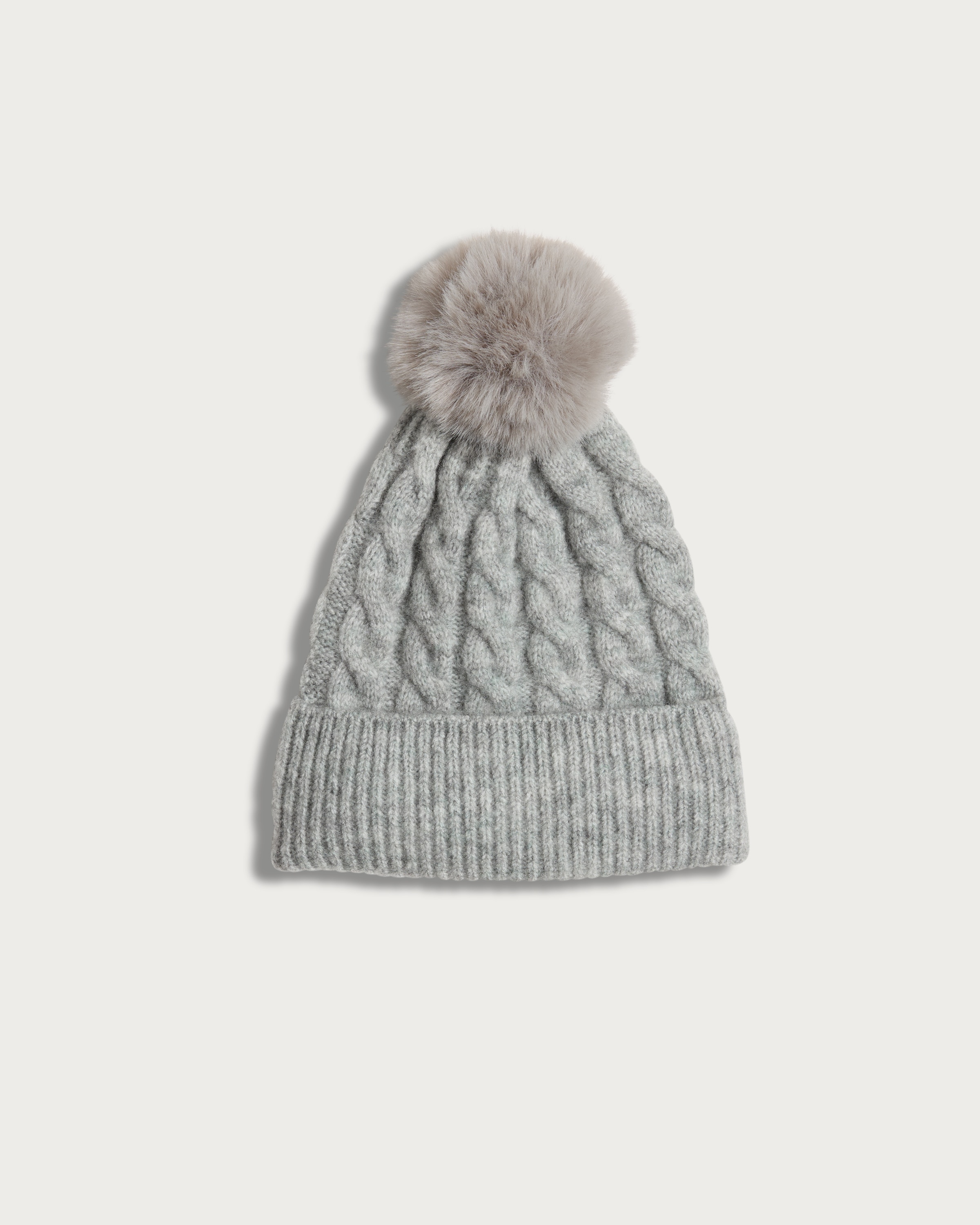 F&F Cable Knit Pom Pom Beanie Hat in Grey