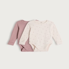 F&F Baby 2-Pack Cotton Rich Ribbed Long Sleeved Bodysuits in Pink