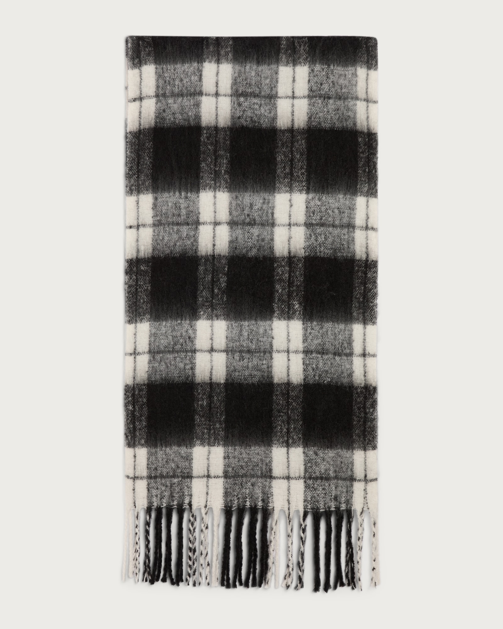 F&F Brushed Textured Check Print Fringed Scarf in Grey