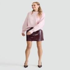 F&F Faux Leather High Shine Mini Skirt in Burgundy thumbnail 3