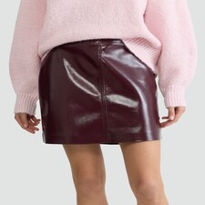 F&F Faux Leather High Shine Mini Skirt in Burgundy thumbnail 5