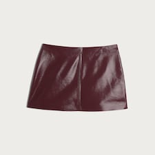 F&F Faux Leather High Shine Mini Skirt in Burgundy thumbnail 4