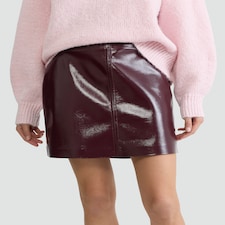 F&F Faux Leather High Shine Mini Skirt in Burgundy thumbnail 5