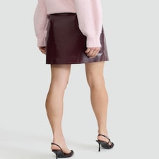 F&F Faux Leather High Shine Mini Skirt in Burgundy thumbnail 2