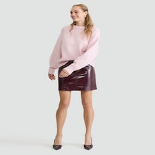 F&F Faux Leather High Shine Mini Skirt in Burgundy thumbnail 3