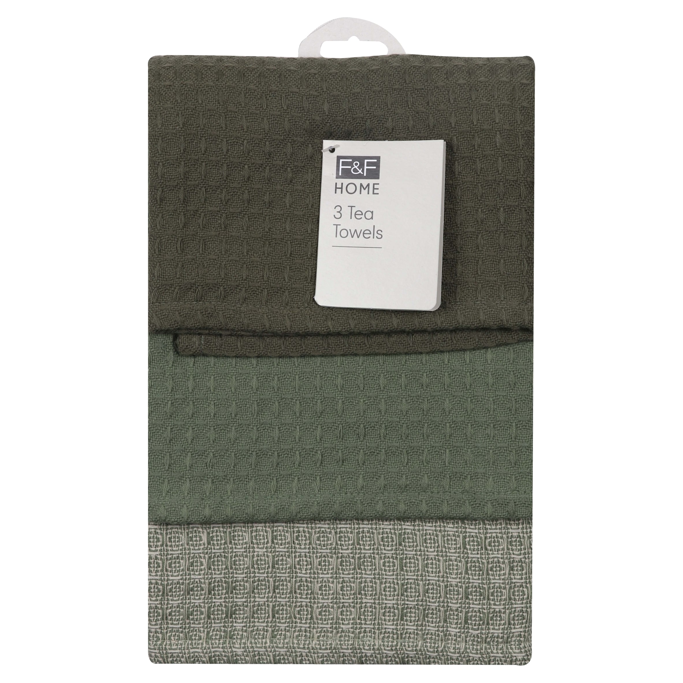 F&F Home Green Mixed Waffle Tea Towel 3 Pack
