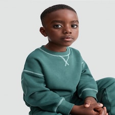 F&F Boys 2-Piece Cotton Rich Contrast Stitch Sweatshirt and Joggers Set in Green