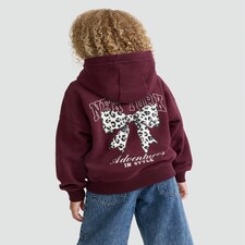 F&F Girls Cotton Rich Adventures in Style Slogan Hoodie in Burgundy thumbnail 2