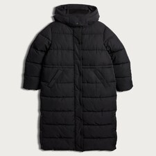 F&F Hooded Longline Shower Resistant Puffer Coat in Black thumbnail 4
