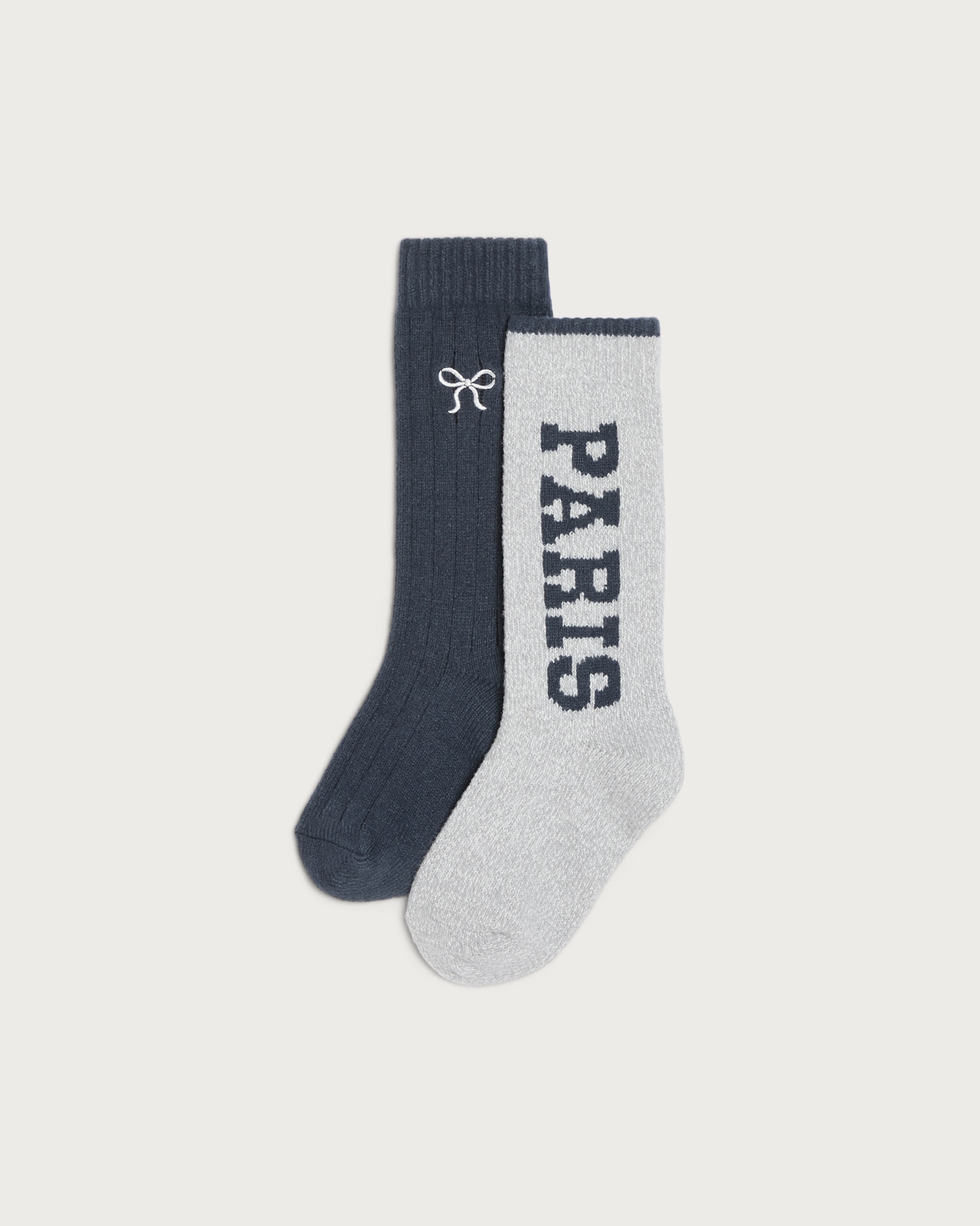 F&F Girls 2-Pack Textured Cosy Socks in Navy Multi