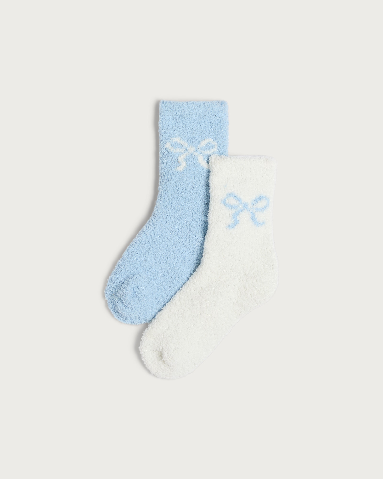 F&F Girls 2-Pack Bow Detail Cosy Socks in Blue