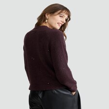 F&F Knitted Sequin V Neck Jumper in Burgundy thumbnail 3