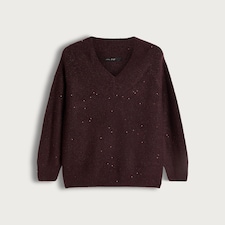 F&F Knitted Sequin V Neck Jumper in Burgundy thumbnail 4