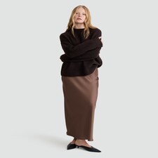 The F&F Edit Faux Satin Slip Midi Skirt in Brown thumbnail 2