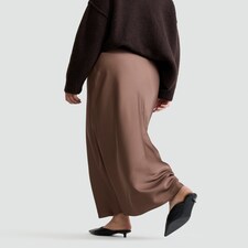 The F&F Edit Faux Satin Slip Midi Skirt in Brown thumbnail 3