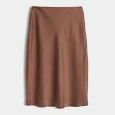 The F&F Edit Faux Satin Slip Midi Skirt in Brown thumbnail 4