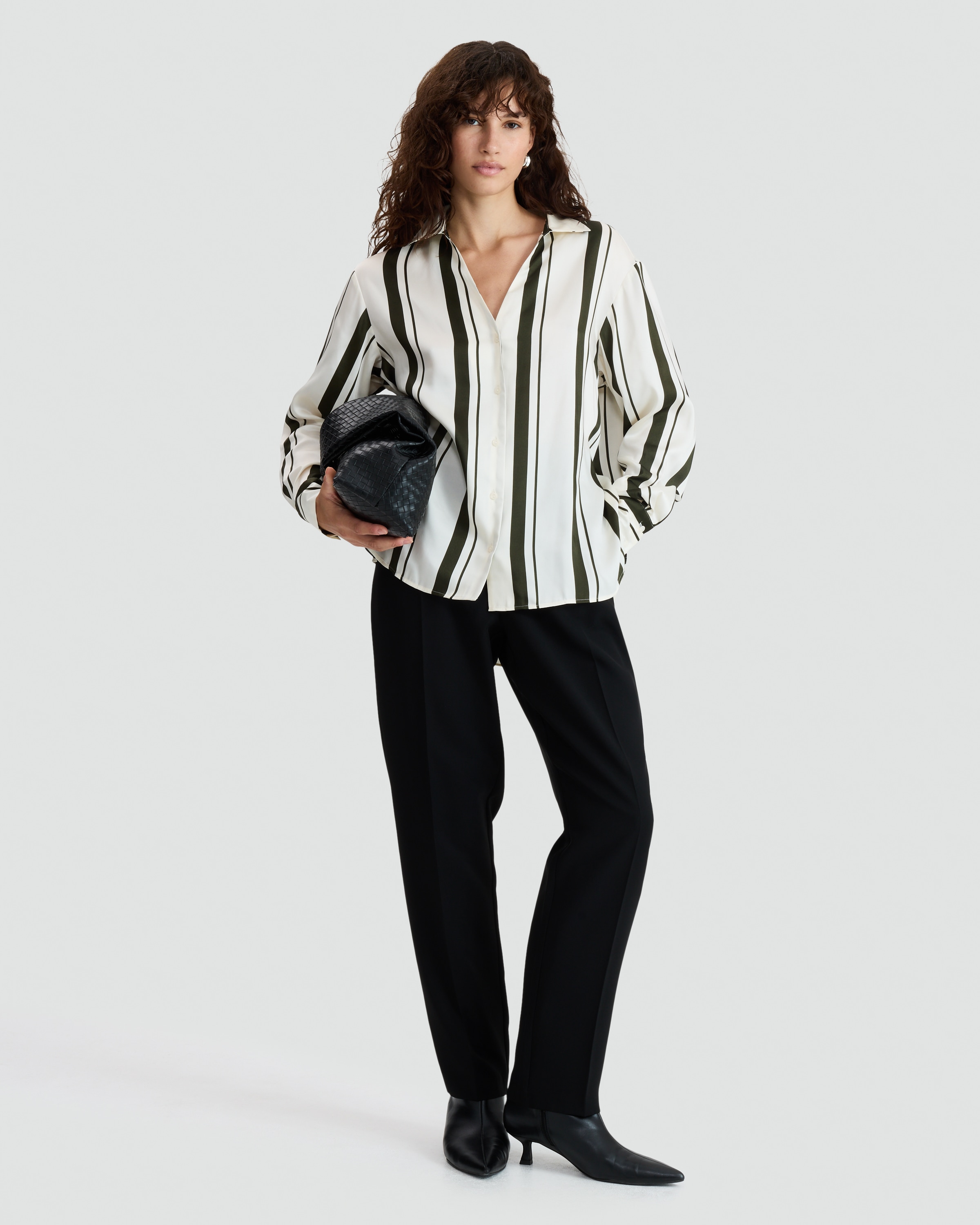 F&F Satin Stripe Print Button Up Shirt in Khaki