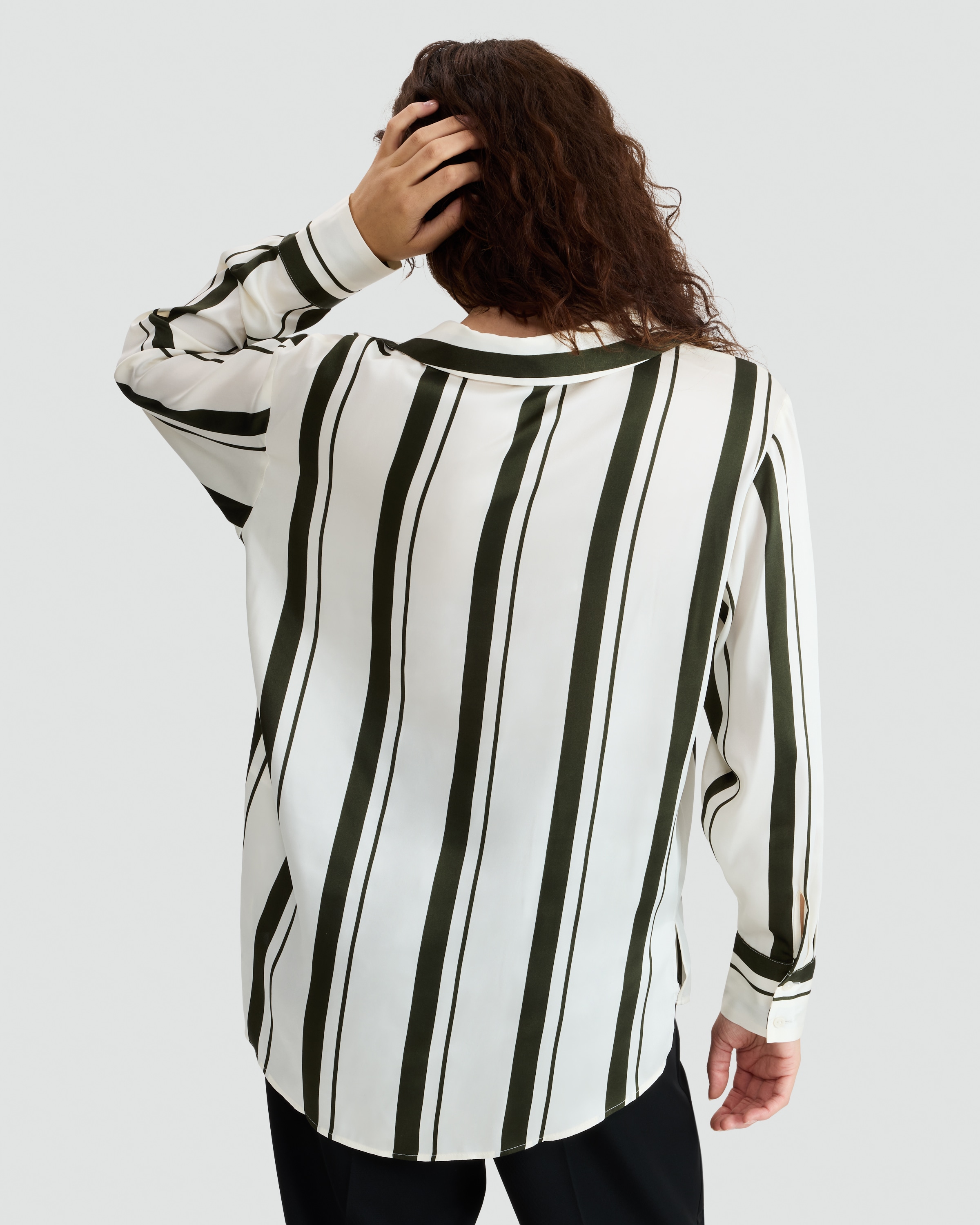 F&F Satin Stripe Print Button Up Shirt in Khaki thumbnail 4