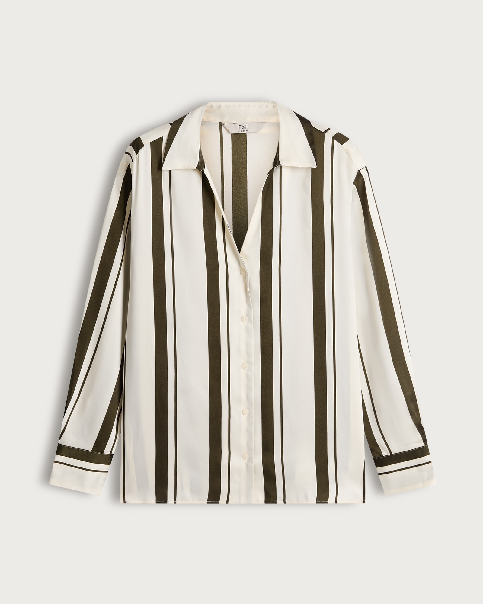 F&F Satin Stripe Print Button Up Shirt in Khaki thumbnail 5