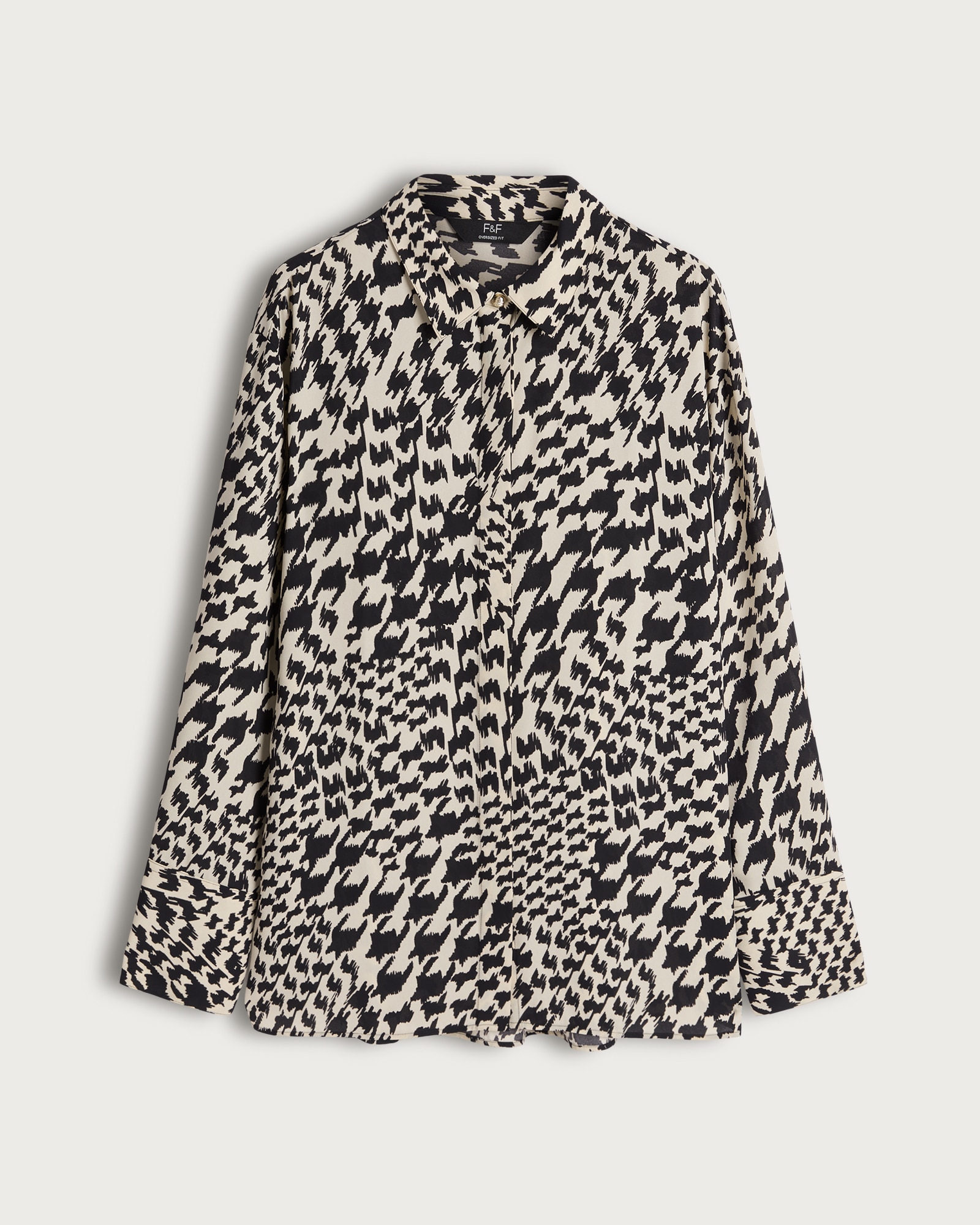 F&F Houndstooth Print Collared Blouse in Multi Black White thumbnail 4