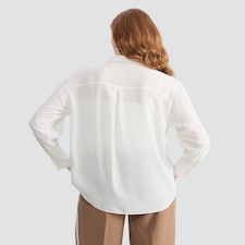 F&F Satin Long Sleeved Pocket Front Shirt in Cream thumbnail 3