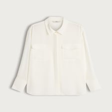 F&F Satin Long Sleeved Pocket Front Shirt in Cream thumbnail 4