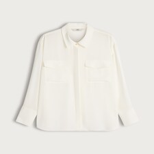 F&F Satin Long Sleeved Pocket Front Shirt in Cream thumbnail 4