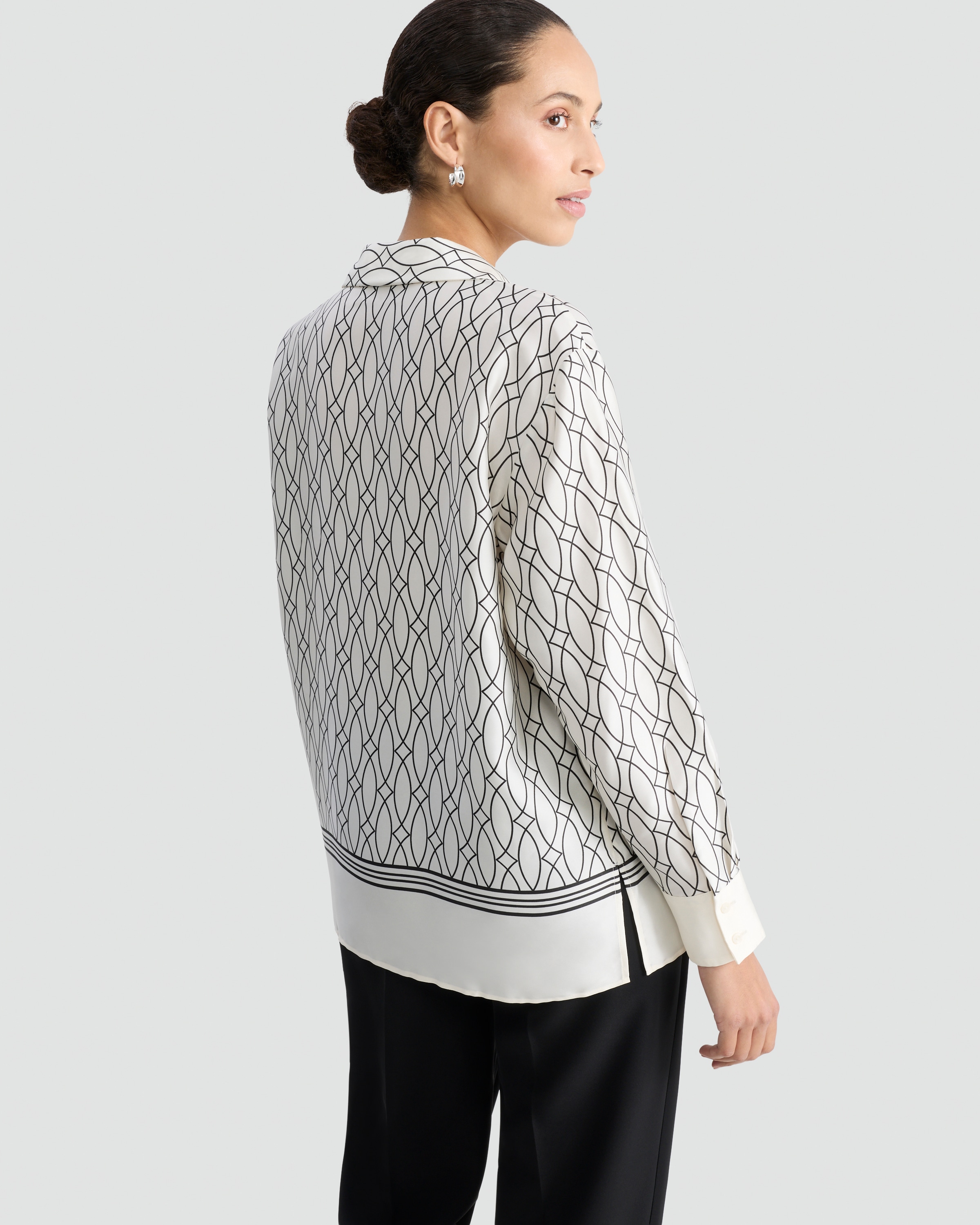 F&F Satin Geometric Print Button Up Shirt in Cream thumbnail 3