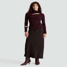 F&F Satin Midi Slip Skirt in Chocolate thumbnail 2