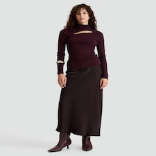 F&F Satin Midi Slip Skirt in Chocolate thumbnail 2