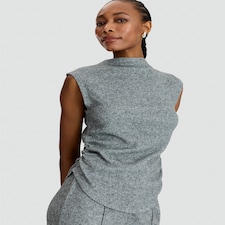 F&F Textured High Neck Ruched Side Sleeveless Top in Grey thumbnail 2