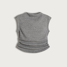 F&F Textured High Neck Ruched Side Sleeveless Top in Grey thumbnail 5
