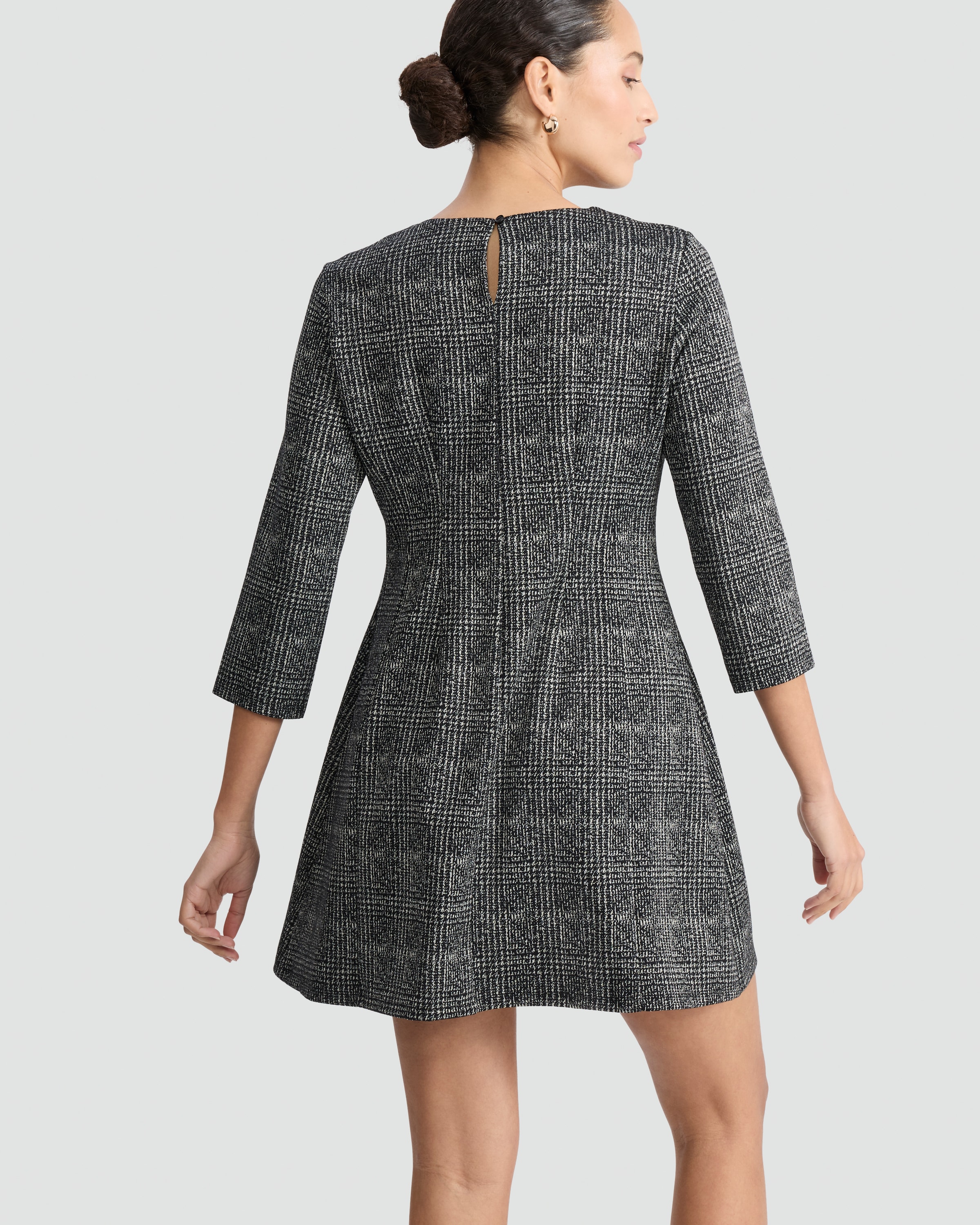 F&F Textured Check Print Long Sleeved Shift Dress in Multi Black White thumbnail 3