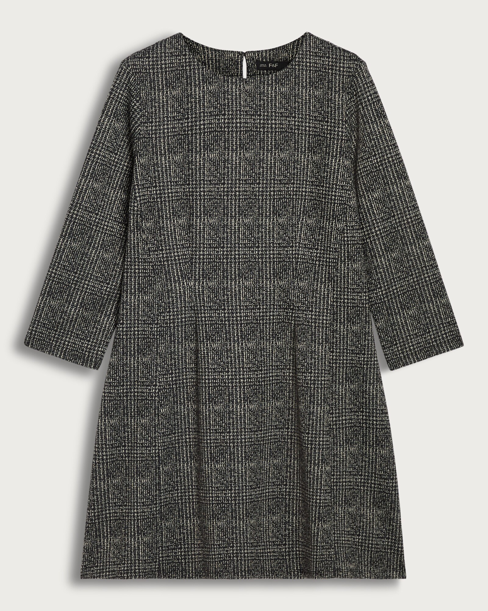 F&F Textured Check Print Long Sleeved Shift Dress in Multi Black White thumbnail 4