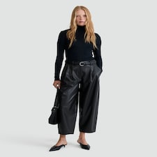 F&F Faux Leather Pleated Barrel Leg Trousers in Black thumbnail 4