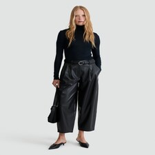 F&F Faux Leather Pleated Barrel Leg Trousers in Black thumbnail 4