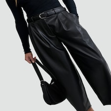 F&F Faux Leather Pleated Barrel Leg Trousers in Black thumbnail 2