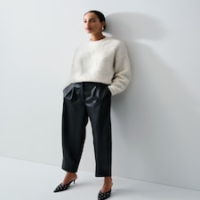 F&F Faux Leather Pleated Barrel Leg Trousers in Black