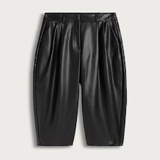 F&F Faux Leather Pleated Barrel Leg Trousers in Black thumbnail 5