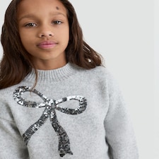 F&F Girls Textured Sequin Bow Jumper in Grey