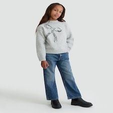 F&F Girls Textured Sequin Bow Jumper in Grey thumbnail 2