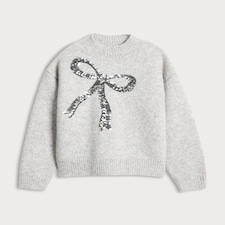 F&F Girls Textured Sequin Bow Jumper in Grey thumbnail 4
